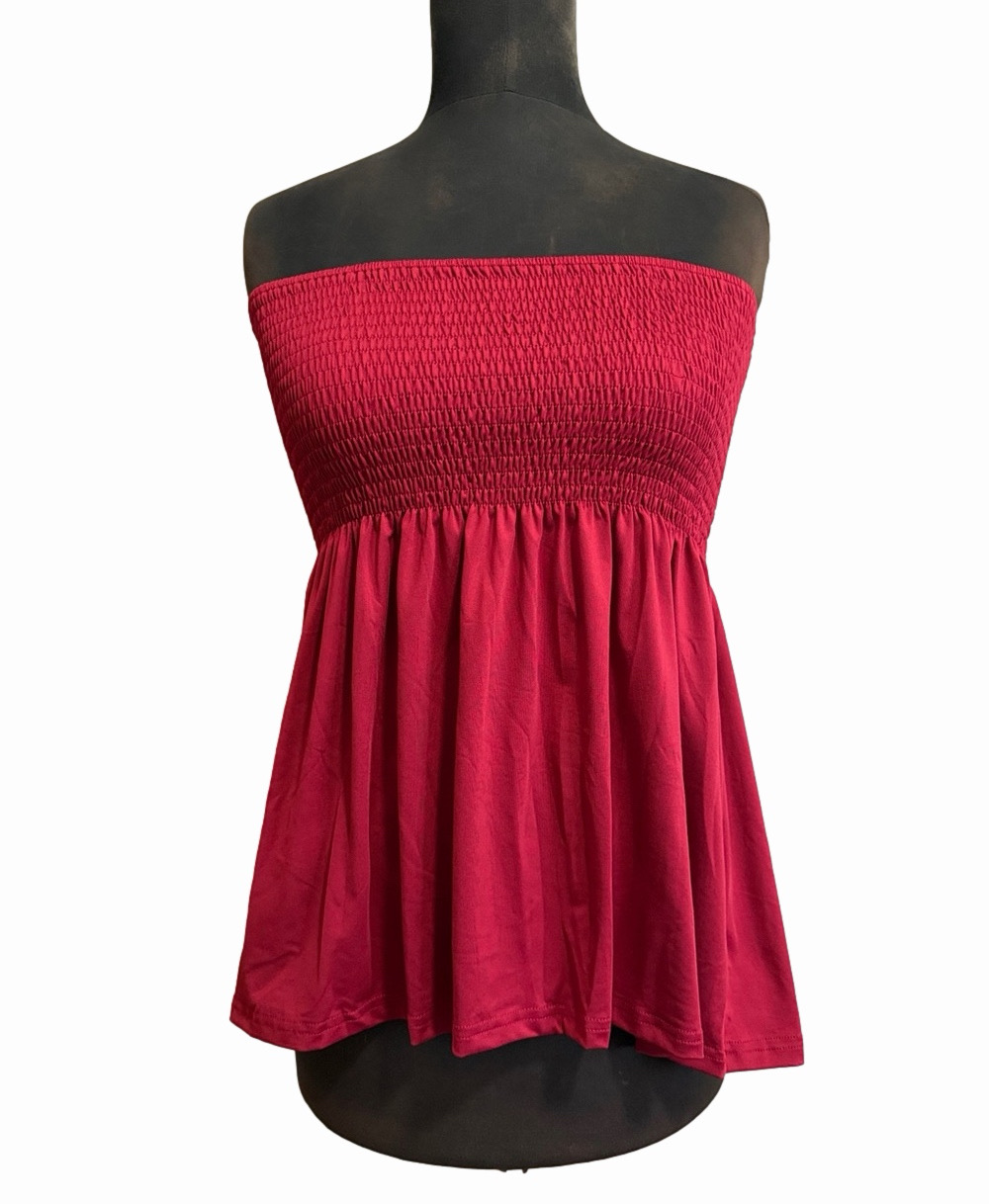 Red Strapless Smocked Flowy Tube Top
